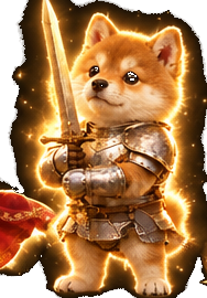 Sword Inu holding the sword upright in both paws