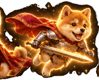 Sword Inu charging, cape flying, sword pointed ahead